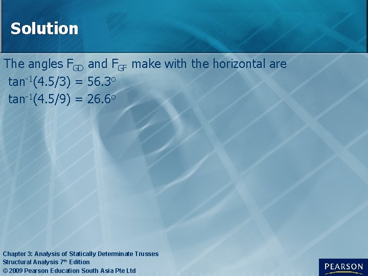Solution The angles FGD and FGF make with the horizontal are tan-1(4. 5/3) = Solution The angles FGD and FGF make with the horizontal are tan-1(4. 5/3) =