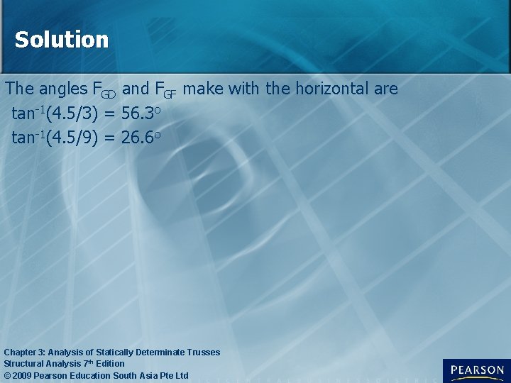 Solution The angles FGD and FGF make with the horizontal are tan-1(4. 5/3) =