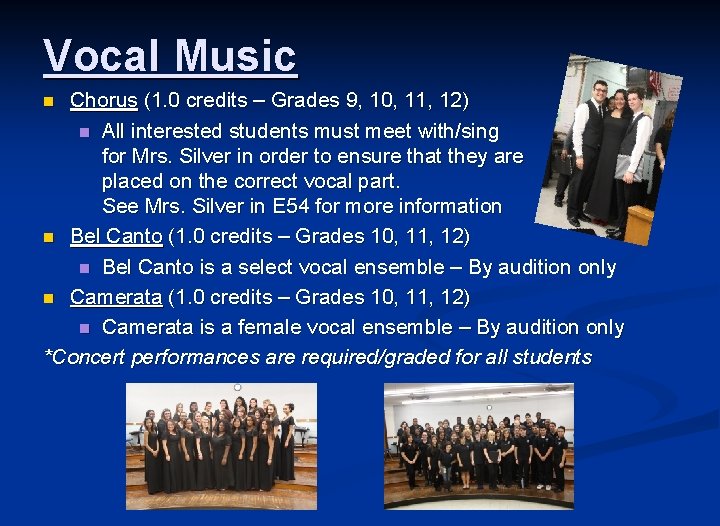 Vocal Music Chorus (1. 0 credits – Grades 9, 10, 11, 12) n All