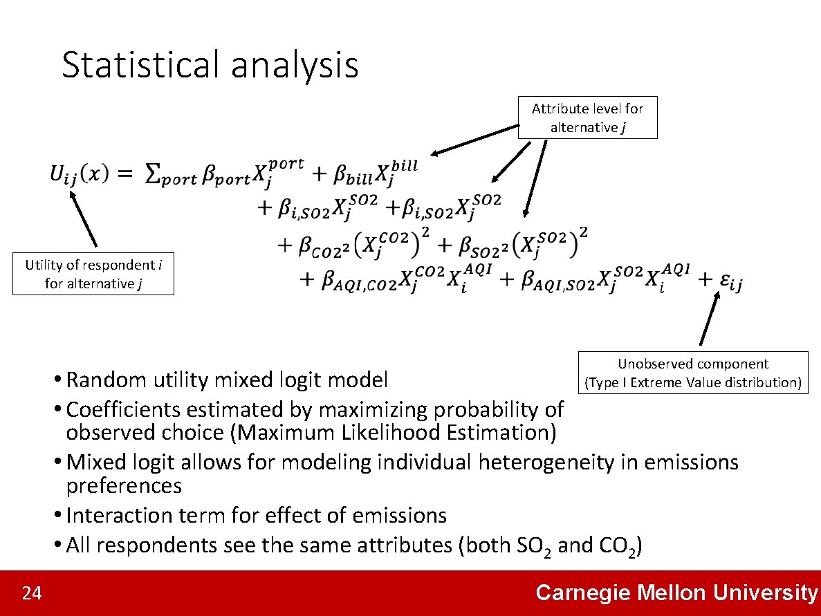 Statistical analysis Attribute level for alternative j Utility of respondent i for alternative j