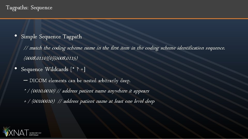 Tagpaths: Sequence • Simple Sequence Tagpath // match the coding scheme name in the