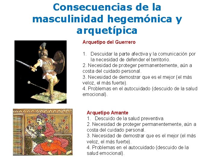 Consecuencias de la masculinidad hegemónica y arquetípica Arquetipo del Guerrero 1. Descuidar la parte