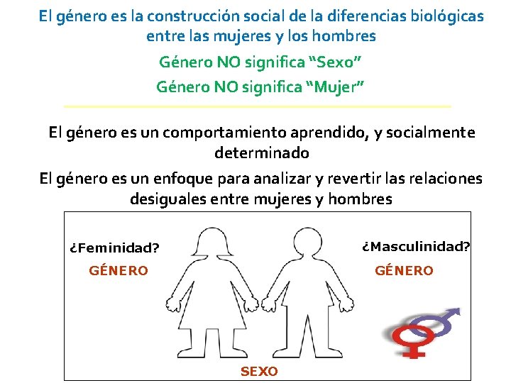 El género es la construcción social de la diferencias biológicas entre las mujeres y