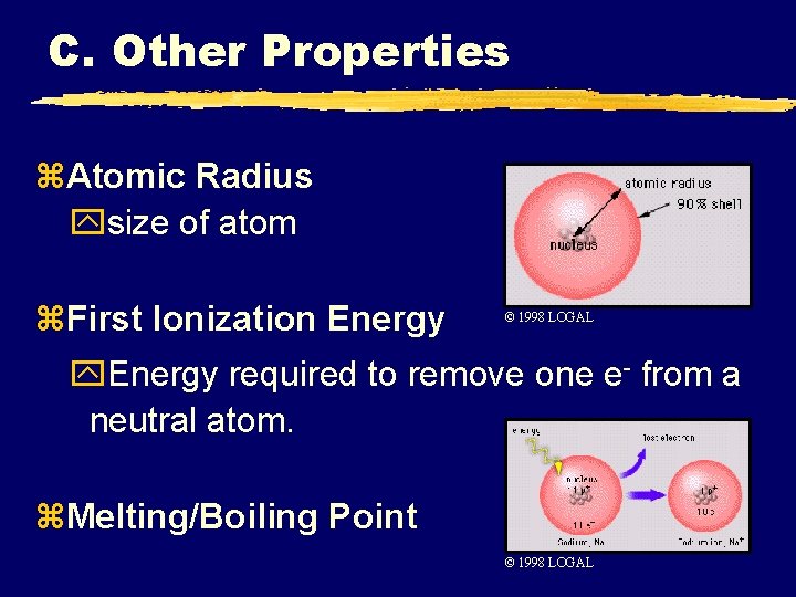 C. Other Properties z. Atomic Radius ysize of atom z. First Ionization Energy ©