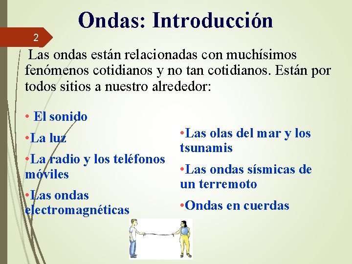 2 Ondas: Introducción Las ondas están relacionadas con muchísimos fenómenos cotidianos y no tan