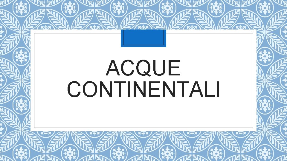 ACQUE CONTINENTALI ACQUE CONTINENTALI