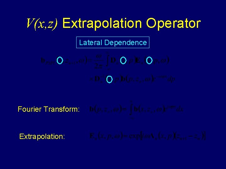 V(x, z) Extrapolation Operator Lateral Dependence Fourier Transform: Extrapolation: 