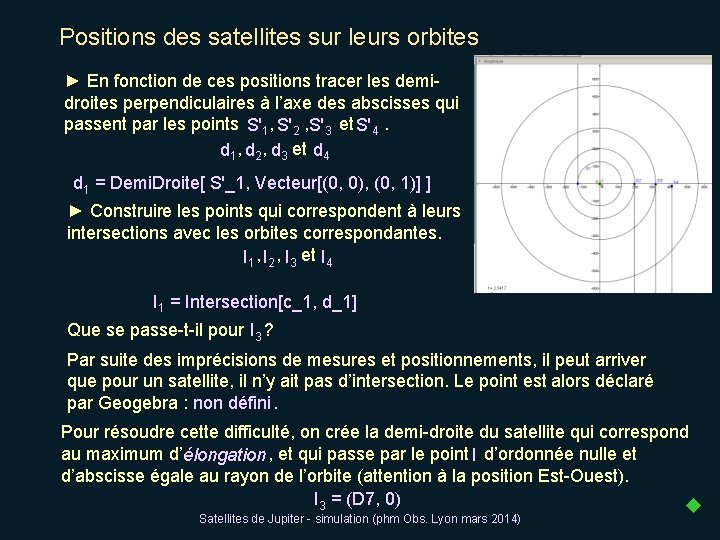 Positions des satellites sur leurs orbites ► En fonction de ces positions tracer les