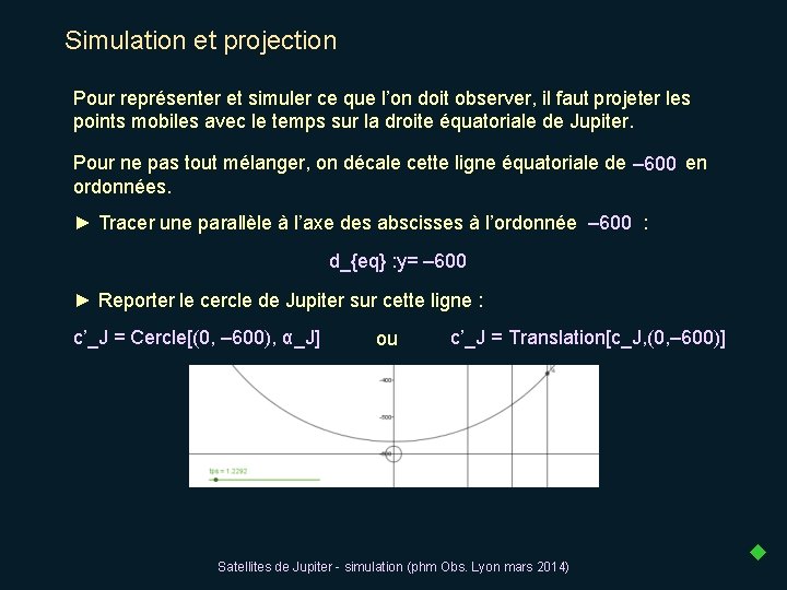 Simulation et projection Pour représenter et simuler ce que l’on doit observer, il faut