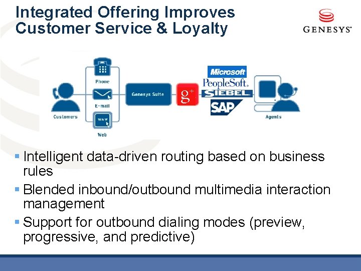 Integrated Offering Improves Customer Service & Loyalty § Intelligent data-driven routing based on business