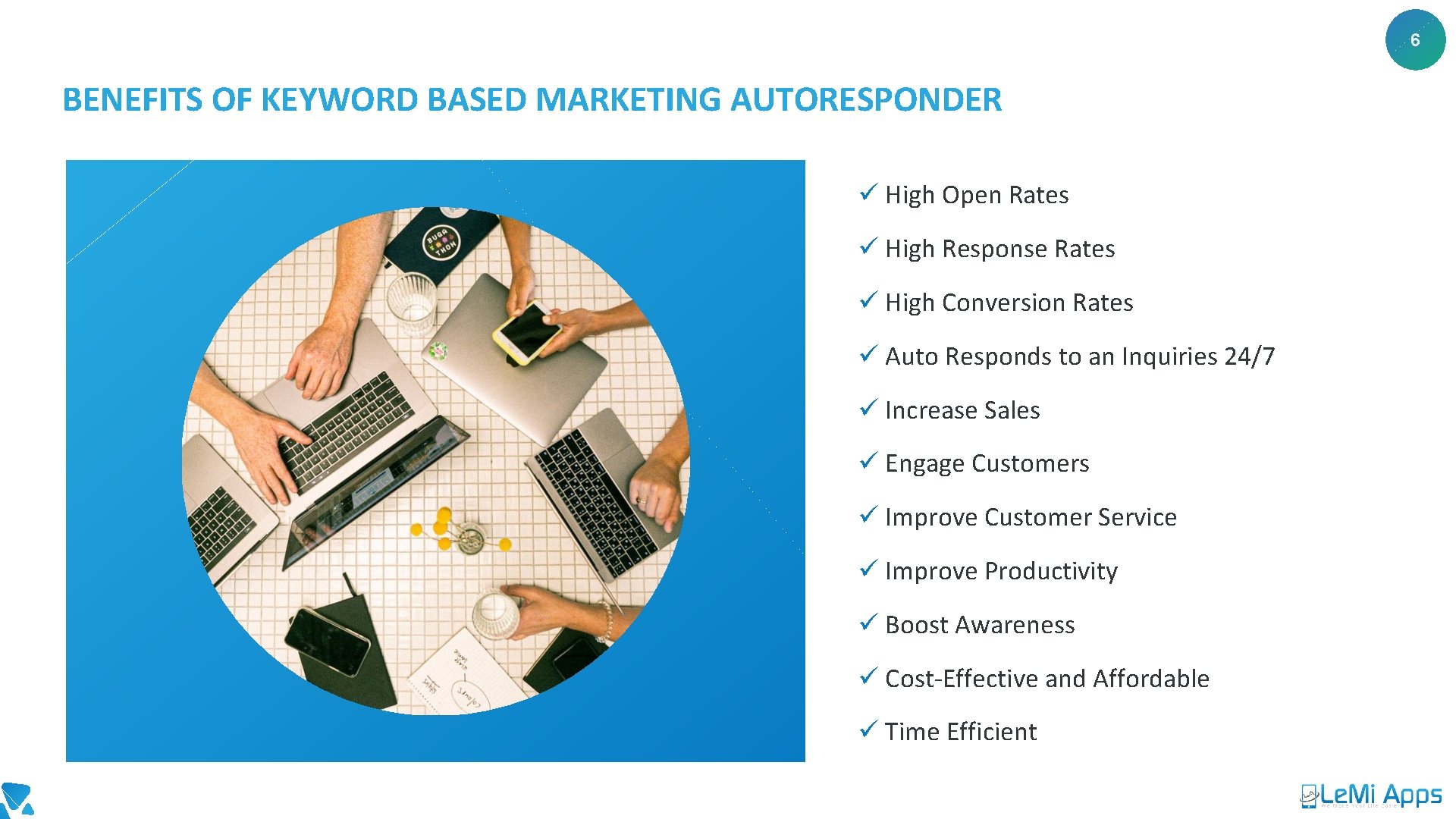 6 BENEFITS OF KEYWORD BASED MARKETING AUTORESPONDER ü High Open Rates ü High Response