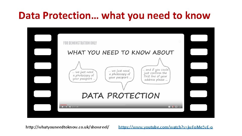 Data Protection… what you need to know http: //whatyouneedtoknow. co. uk/showreel/ https: //www. youtube.