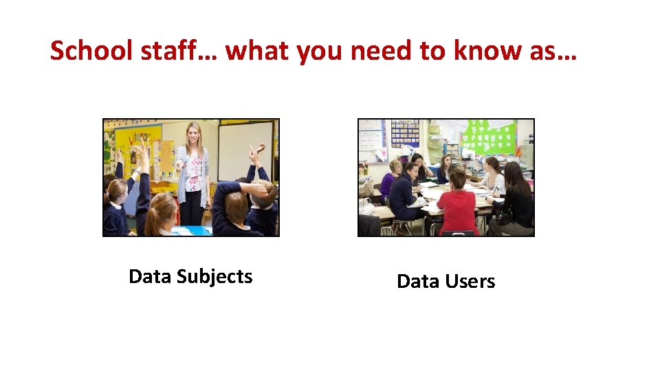 School staff… what you need to know as… Data Subjects Data Users 