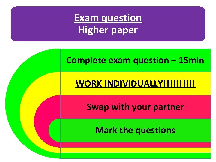 Exam question Higher paper Complete exam question – 15 min WORK INDIVIDUALLY!!!!! Swap with