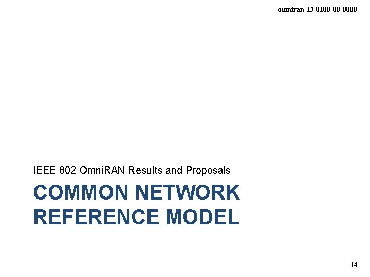 omniran-13 -0100 -00 -0000 IEEE 802 Omni. RAN Results and Proposals COMMON NETWORK REFERENCE