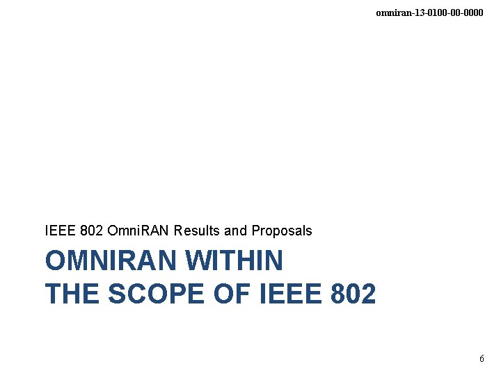 omniran-13 -0100 -00 -0000 IEEE 802 Omni. RAN Results and Proposals OMNIRAN WITHIN THE