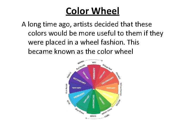 Color Wheel A long time ago, artists decided that these colors would be more