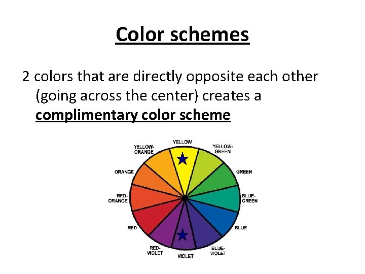 Color schemes 2 colors that are directly opposite each other (going across the center)