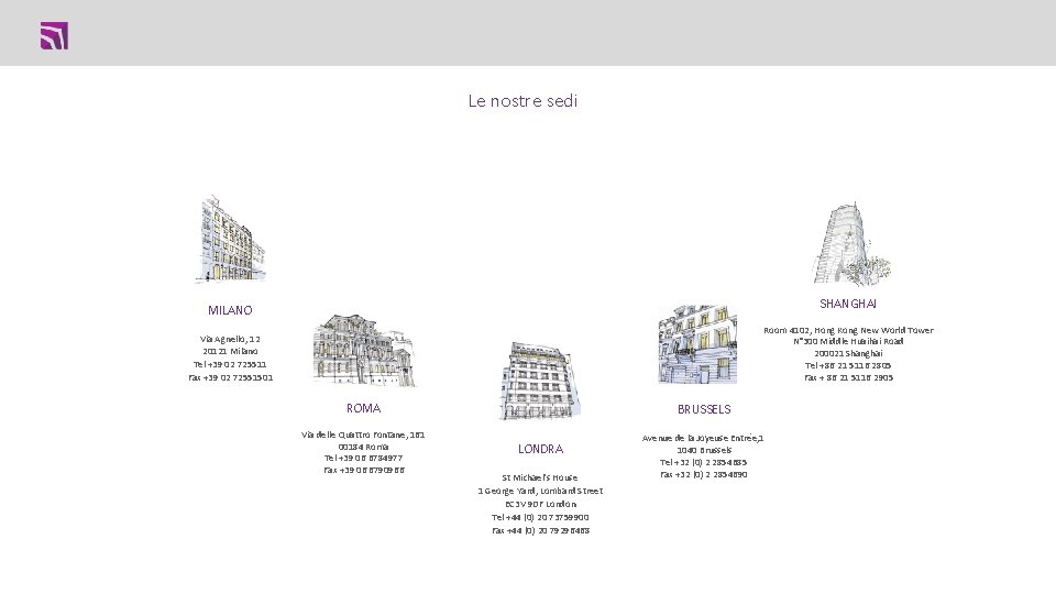 Le nostre sedi SHANGHAI MILANO Room 4102, Hong Kong New World Tower N° 300 Le nostre sedi SHANGHAI MILANO Room 4102, Hong Kong New World Tower N° 300