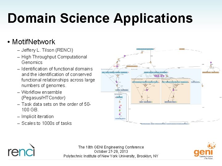 Domain Science Applications • Motif. Network – Jeffery L. Tilson (RENCI) – High Throughput