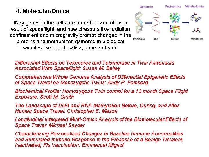 4. Molecular/Omics Way genes in the cells are turned on and off as a