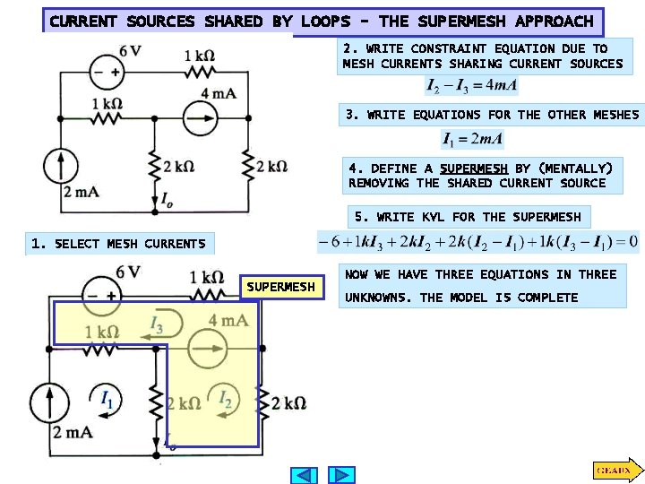 CURRENT SOURCES SHARED BY LOOPS - THE SUPERMESH APPROACH 2. WRITE CONSTRAINT EQUATION DUE