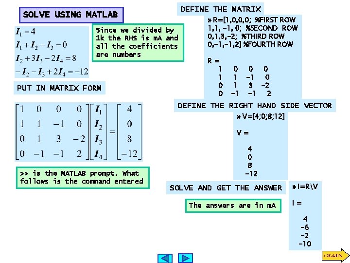 DEFINE THE MATRIX SOLVE USING MATLAB Since we divided by 1 k the RHS