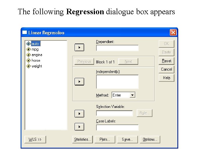 The following Regression dialogue box appears The following Regression dialogue box appears