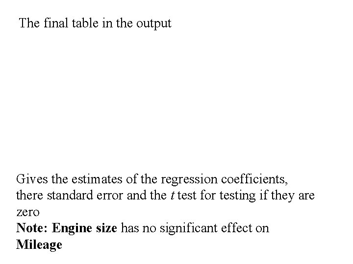 The final table in the output Gives the estimates of the regression coefficients, there The final table in the output Gives the estimates of the regression coefficients, there