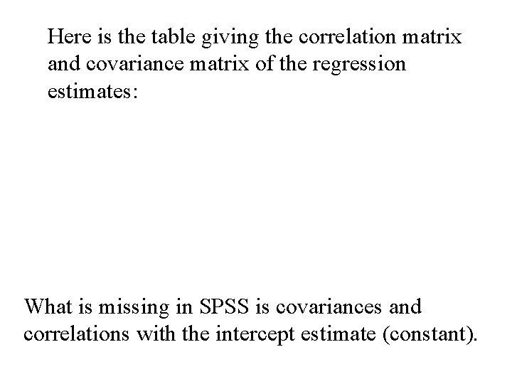 Here is the table giving the correlation matrix and covariance matrix of the regression Here is the table giving the correlation matrix and covariance matrix of the regression