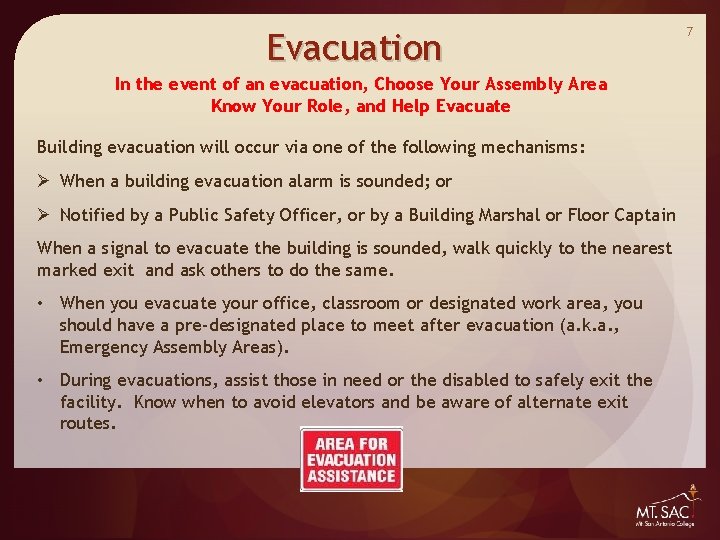 Evacuation In the event of an evacuation, Choose Your Assembly Area Know Your Role, Evacuation In the event of an evacuation, Choose Your Assembly Area Know Your Role,