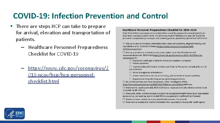 COVID-19: Infection Prevention and Control § There are steps HCP can take to prepare
