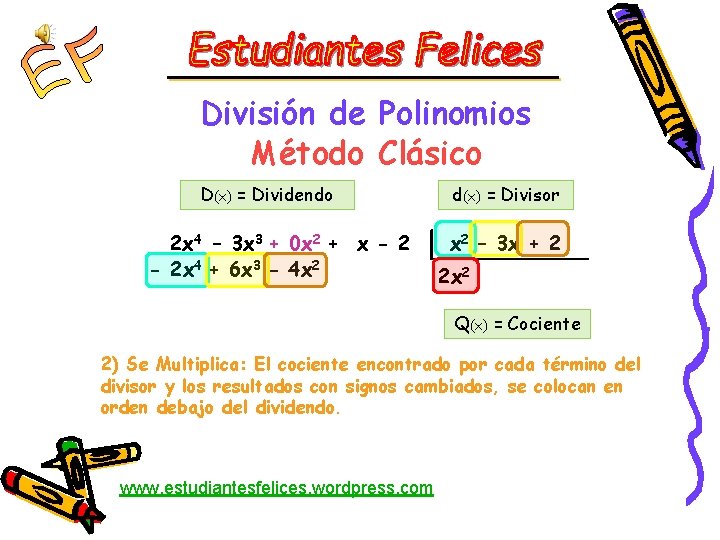 División de Polinomios Método Clásico D(x) = Dividendo 2 x 4 – 3 x