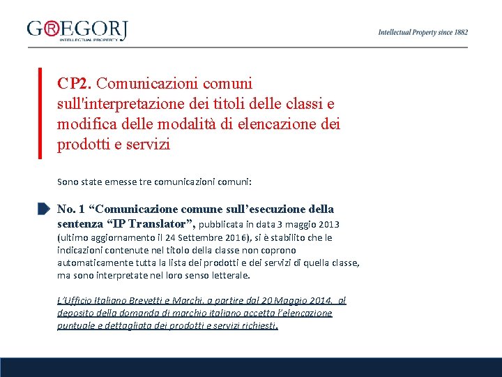 CP 2. Comunicazioni comuni sull'interpretazione dei titoli delle classi e modifica delle modalità di