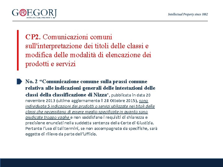 CP 2. Comunicazioni comuni sull'interpretazione dei titoli delle classi e modifica delle modalità di