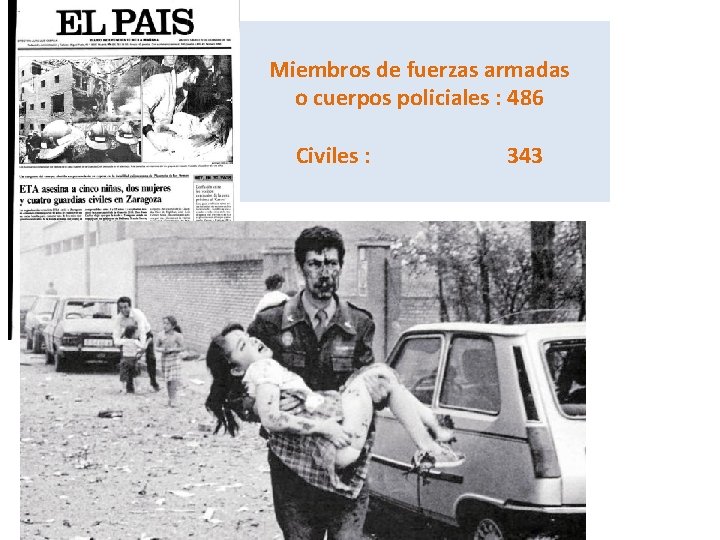 Miembros de fuerzas armadas o cuerpos policiales : 486 Civiles : 343 