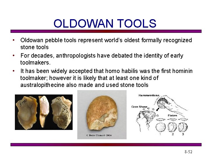 OLDOWAN TOOLS • Oldowan pebble tools represent world’s oldest formally recognized stone tools •