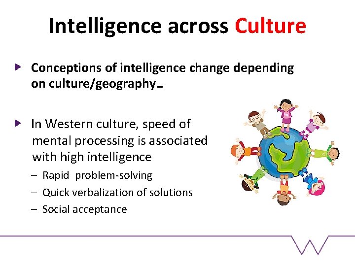 Intelligence across Culture Conceptions of intelligence change depending on culture/geography… In Western culture, speed Intelligence across Culture Conceptions of intelligence change depending on culture/geography… In Western culture, speed