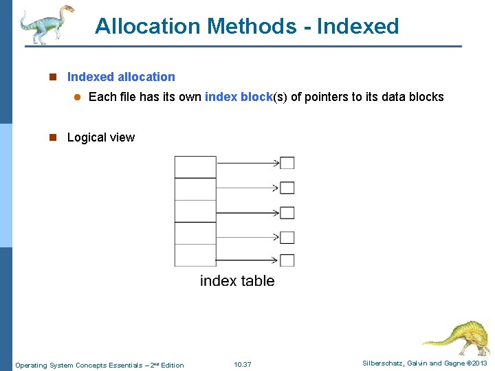 Allocation Methods - Indexed n Indexed allocation l Each file has its own index