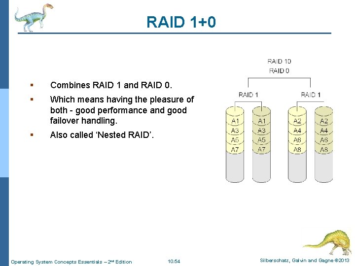 RAID 1+0 § Combines RAID 1 and RAID 0. § Which means having the