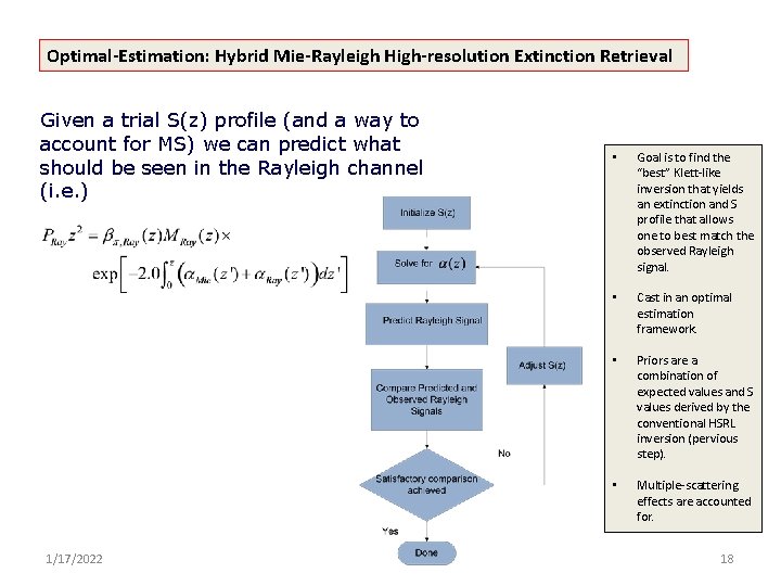 Optimal-Estimation: Hybrid Mie-Rayleigh High-resolution Extinction Retrieval Given a trial S(z) profile (and a way
