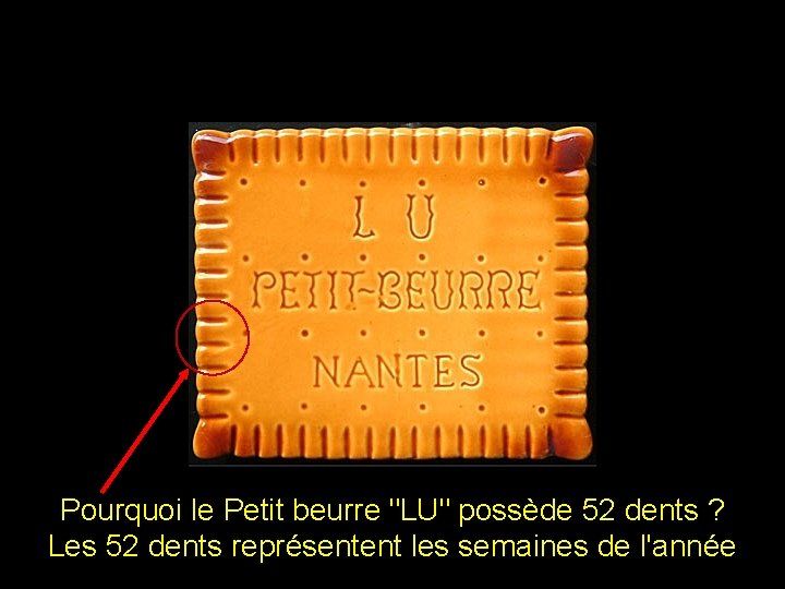Pourquoi le Petit beurre "LU" possède 52 dents ? Les 52 dents représentent les Pourquoi le Petit beurre "LU" possède 52 dents ? Les 52 dents représentent les