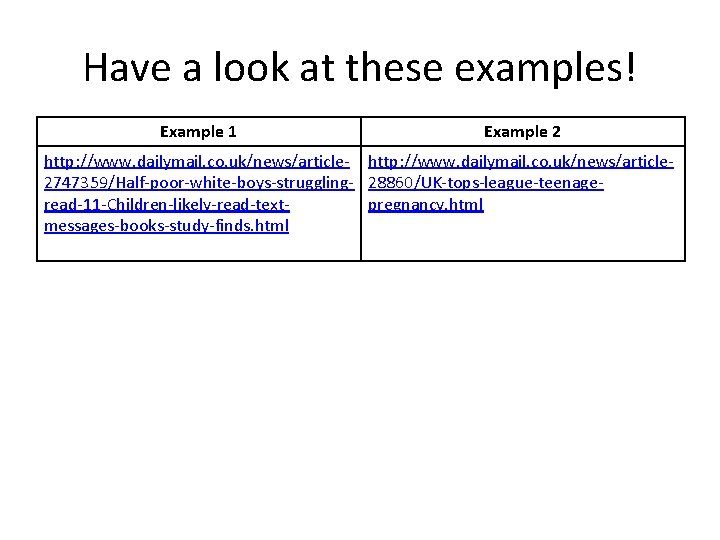 Look For Example Aims of the lesson To use the success