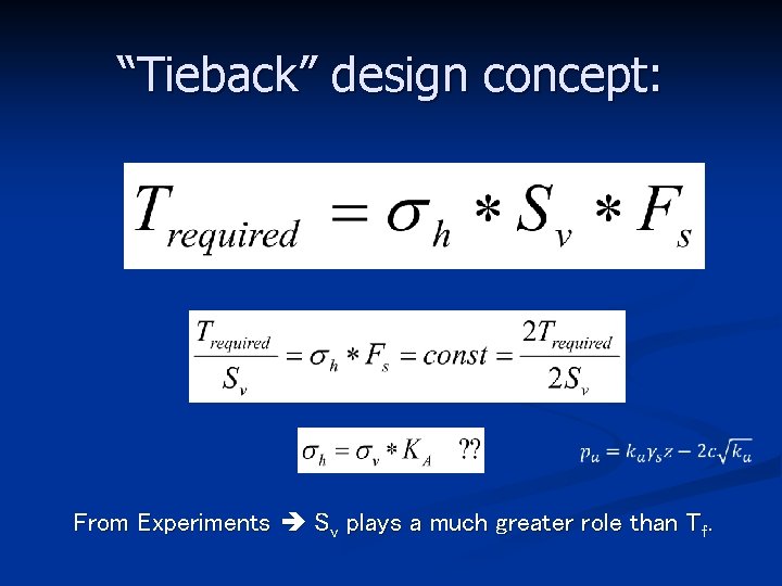 “Tieback” design concept: From Experiments Sv plays a much greater role than Tf. 