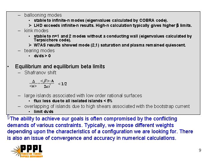 – ballooning modes • stable to infinite-n modes (eigenvalues calculated by COBRA code). Ø – ballooning modes • stable to infinite-n modes (eigenvalues calculated by COBRA code). Ø