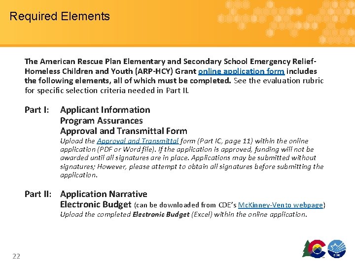 Required Elements The American Rescue Plan Elementary and Secondary School Emergency Relief. Homeless Children