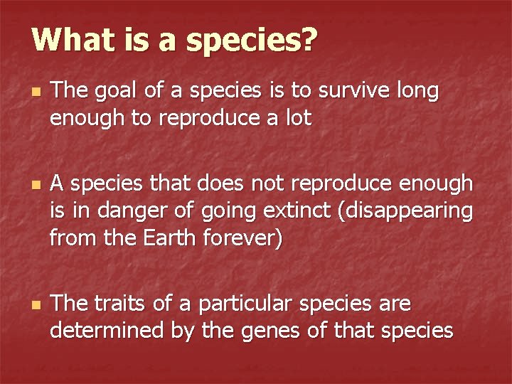 What is a species? n n n The goal of a species is to