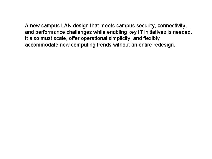 A new campus LAN design that meets campus security, connectivity, and performance challenges while A new campus LAN design that meets campus security, connectivity, and performance challenges while
