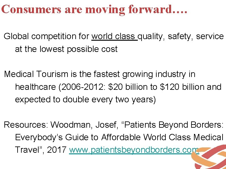 Consumers are moving forward…. Global competition for world class quality, safety, service at the