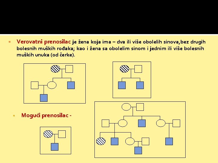 Verovatni prenosilac je žena koja ima – dva ili više obolelih sinova, bez drugih